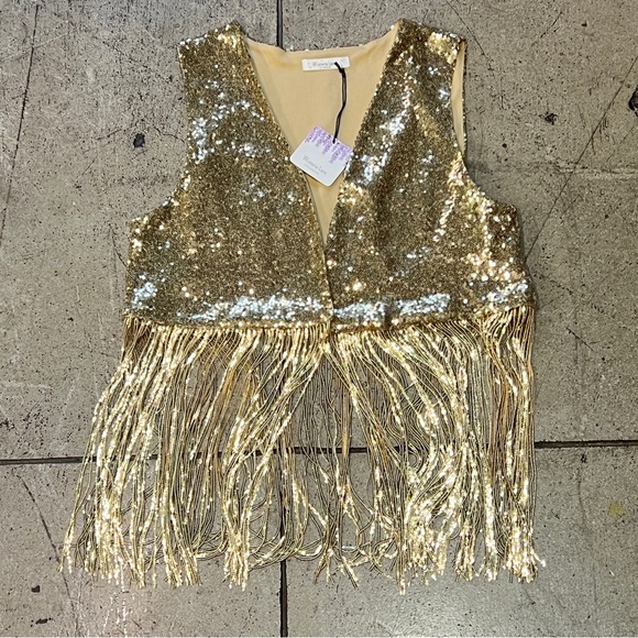 63B. Sequin Fringe Vest - Gold - Picture 6 of 10